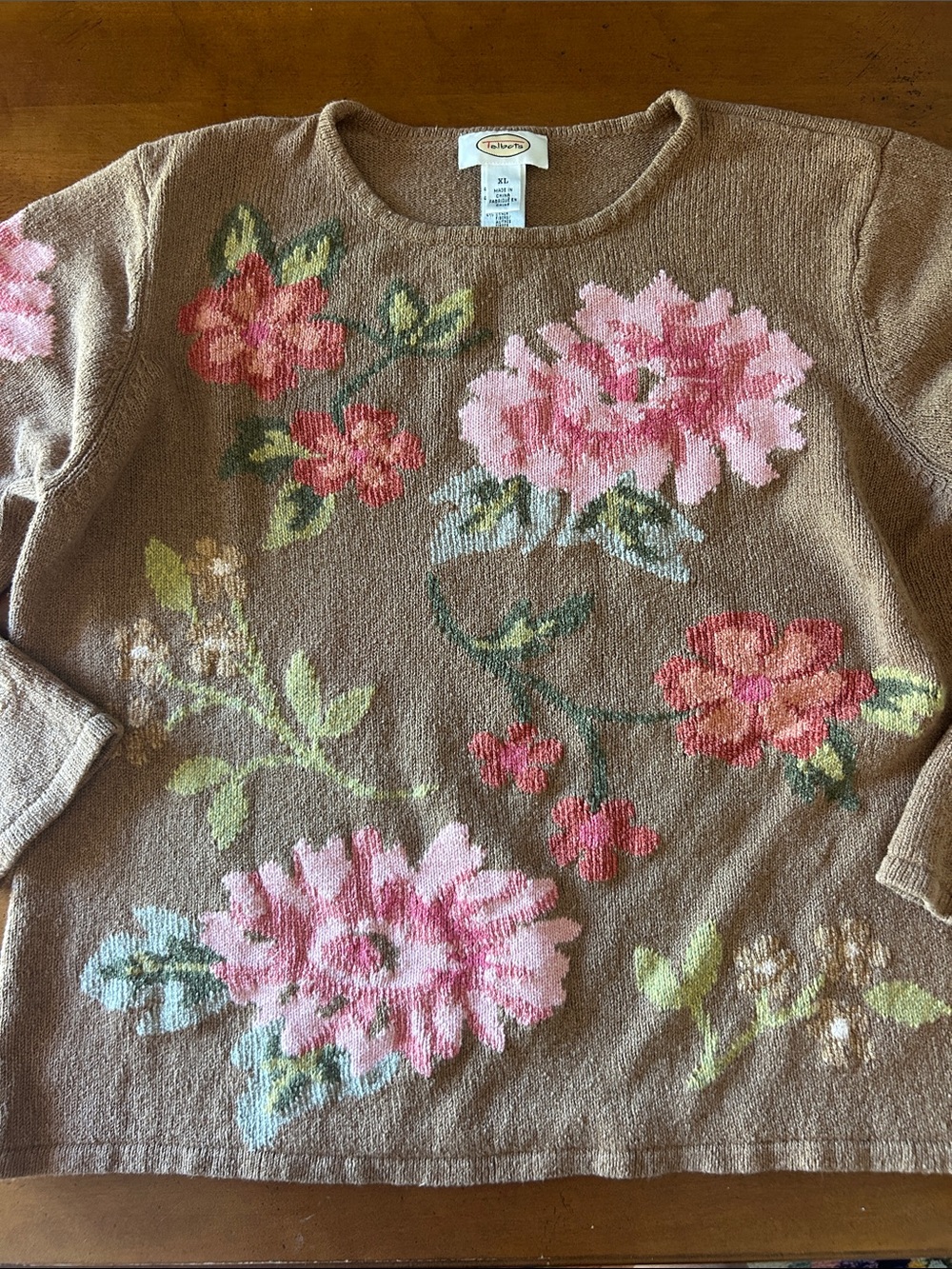 Vintage Talbots Taupe Floral Pullover sweater - Picture 1 of 7